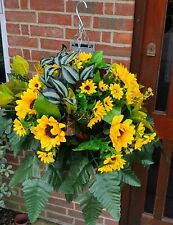 Artificial Flowers Plants Hanging Basket Sunflower Garden Ivy Fern Foliage Pot