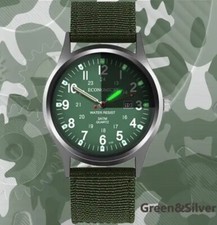 ✅ Swiss Army Military Watch Men’s Canvas Strap  Quartz Sport Wrist Gift Green UK