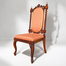 Antique Carved Oak Hall Bedroom Morning Room Chair Wooden Barley Twist Damask