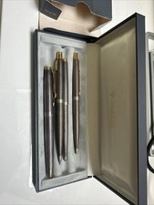 Set Of Parker Cisele Silver And Gold Vintage Pens With Box - Fountain