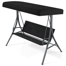 Hanging Glider Bench Outdoor Canopy Swing w/ Rattan Seat Back-Black