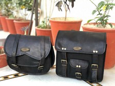 Quality Black Leather Motorbike Saddle Bag 2 Leather Side Bike Pouch Panniers