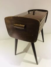 ANTIQUE DARK WOODEN SEWING STAND BOX TABLE CASE STORAGE CRAFT ART JEWELLERY AS15