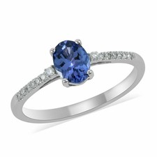 GTL Natural Blue Tanzanite Birthstone And Diamond Ring in 14K White Gold c031