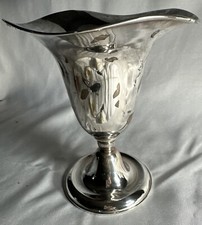 Large Sterling Silver International Fluted Ruffled Trumpet Vase  Antique Romance