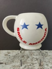 Vintage McCoy  SMILE AMERICA Coffee Mug Patriotic Smiley Face Red White Blue