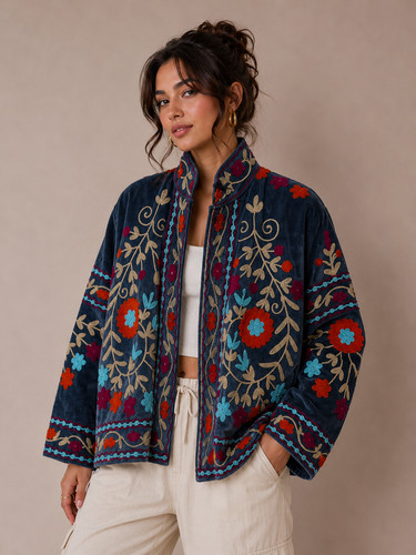 Blue velvet suzani embroidered - velvet,