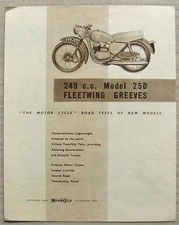 GREEVES 249cc MODEL 25D FLEETWING Road Test Report 10 Jan 1957 Magazine Reprint