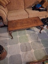 VINTAGE BURR WALNUT QUEEN ANNE STYLE COFFEE TABLE LARGE LOW COCKTAIL    