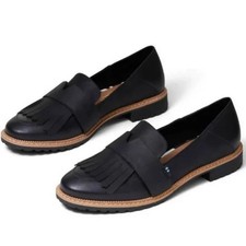 Toms Mallory Loafers Black Flats Leather Almond Toe Slip On Moccasins Shoes 8.5