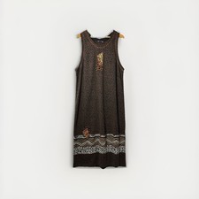 Vtg Surya Maxi Dress Animal Cheetah Patchwork Beads Boho Lagenlook Artsy 90s L