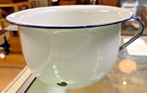 Vintage white blue enamel - white,