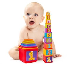 10 Baby Stacking Cups Bright Stacker Blocks Tower Sensory Development Toy 6m+