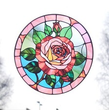 Decorative Roses Stained glass Effect Static cling window Sticker colourful Gift