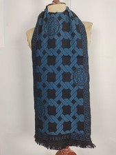 Versace genuine vintage patterned Black / Blue wool winter Scarf Scarves