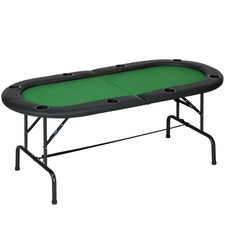 Oval Folding Poker Table Eight Seater Casino Game Cup Holder Felt Surface Green