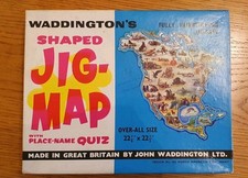 VINTAGE WADDINGTONS JIG-MAP NORTH AMERICAN CONTINENT No.423 w. place names quiz