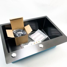 Korvo Black Built In Sink, 60 x 45 cm Handmade from Stainless Steel