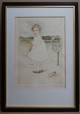 Portrait of a child. Etching by listed USA artist Mathilde de Cordoba, c1910