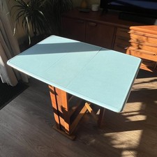 Vintage 1960s Mid Century Blue Beech Formica Drop Leaf Kitchen Dining Table