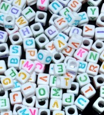 AAA alphabet COLOURFUL letter beads, 6 mm, white cube,  mixed & single  A, B...Z