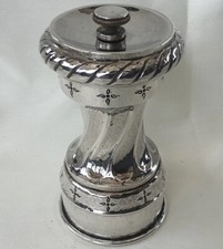 OMAR RAMSDEN  LONDON 1938 SILVER PEPPER MILL WITH PEUGEOT MECHANISM