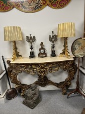 French Gilt Console Table Louis XVI Style Credenza with Marble Top Large Rococo