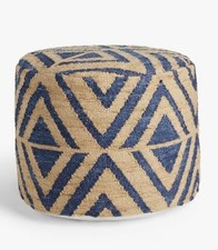 John Lewis Faux Jute Outdoor Patio Garden Chevron Footstool Pouffe - Blue A