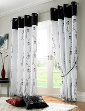 Pair of Curtains Black & White Voile Lined 58 x 72 inch RRP £70 RETURNS 121