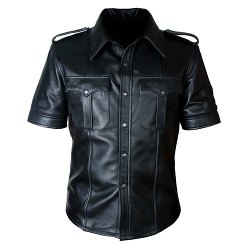 Men black leather police - men's,