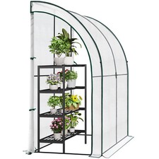 Walk-in Greenhouse 2 Zipped Roll-up Doors Lean to Plant Green House Steel Frame