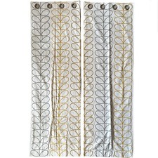 Orla Kiely Trio Stem Curtains Lined Eyelet Ochre Panel Pair or Material