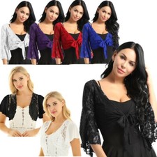 Women Open Front Short Sleeve Shrugs Bolero Lace Floral Sheer Jacket Cardigan
