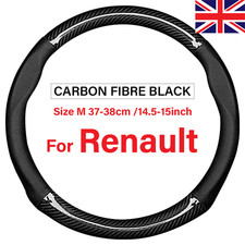 For Renault Carbon Fibre Steering Wheel Cover Black Leather Car Accessories 15"