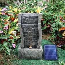 Solar Garden Water Feature Fountain with LED Light Cascading Stone Outdoor ECO