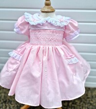 Dream baby girls 0-7 years pink hearts smocked traditional lined netted dress
