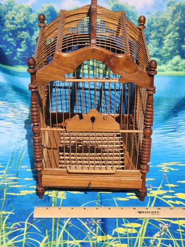 Vintage asian wooden bird cage - asian,