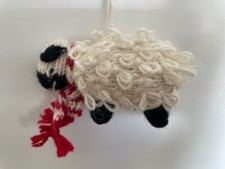 Crate and Barrel Alpaca Loopy Sheep  w/red/white scarf ORNAMENT- NEW- NWT