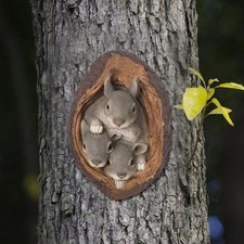 Squirrel Tree Hugger Sculpture Tree Hole Statues Tree Faces Decor Figurine