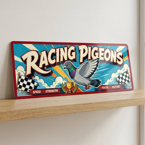 Racing pigeons metal 28cm sign - racing,