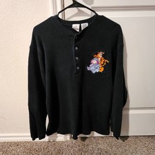 Disney Store Men's Black Waffle Knit Long Sleeve T-Shirt Eeyore Tigger Medium