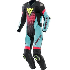 Dainese Laguna Seca 6 Perforated One Piece Leather Suit - Black / Water / Fuxia