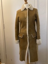 Hall & Co. Real Sheepskin Coat UK 10 Brown Long Length