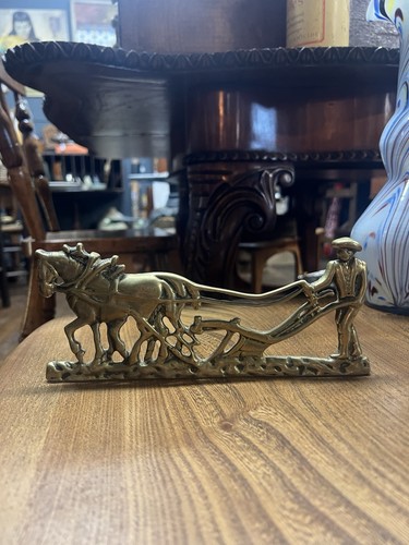 Brass antique horse - brass, plough