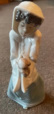 Porcelain Figure Nao by Lladro Hooded Lady with Dog in Jacket#1296.