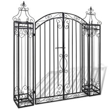 Black Ornamental Garden Gate Wrought Iron Outdoor Entry Door Arch Plant Climbing