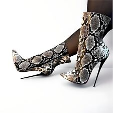 ULTRA HIGH HEEL 6" 16CM SNAKESKIN ANKLE BALLET BOOTS stiletto pointy toe  UK4-12