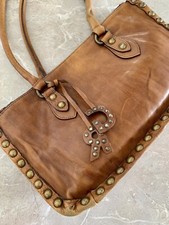 ROBERTA GANDOLFI Distressed Brown Leather Zip Handbag