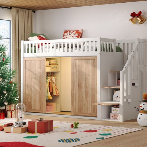 White wooden loft bed 3ft - bed,