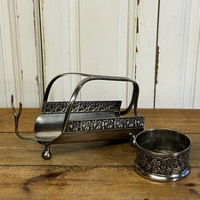 Vintage Silver Plated Wine Bottle Holder With Coaster 